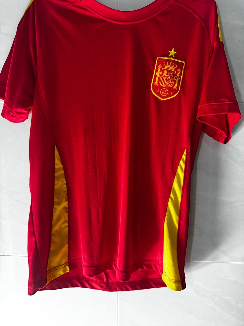 Kids Red Soccer Jersey with Yellow Accents - National Crest Detail